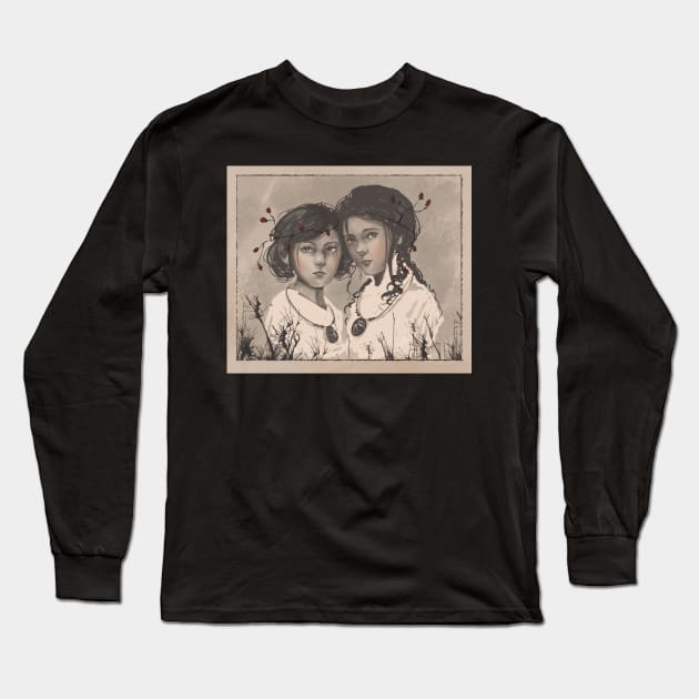 Sisters Vintage Illustration Long Sleeve T-Shirt by Nekoyukki